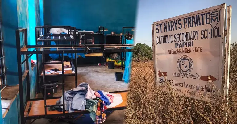 নাইজেরিয়ার সেন্ট মেরি'স স্কুলের ডরমিটরি ও সাইনবোর্ড